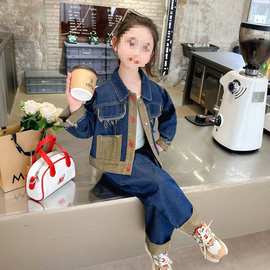 女童牛仔套装春秋新款网红儿童洋气时髦春季宝宝两件套图片色