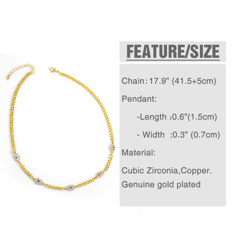 simple copper inlaid zircon eye stitching chain bracelet necklace