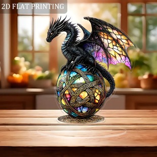 Charming stained glass dragon statue, gothic fantasy design on a globe, suitable for home