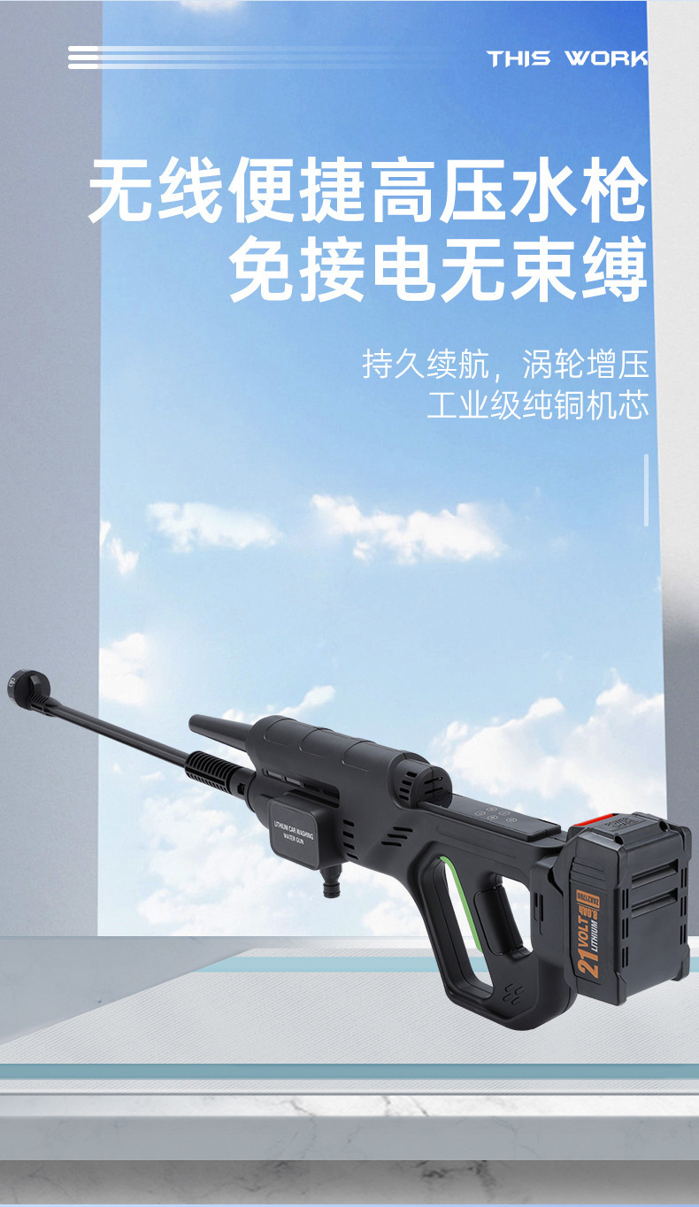 Cross-Border Household Rechargeable Multi-Function Car Washing Machine, Vehicle-Mounted Lithium Battery Car Washing Machine, Outdoor High-Power Wireless Car Washing Water Gun