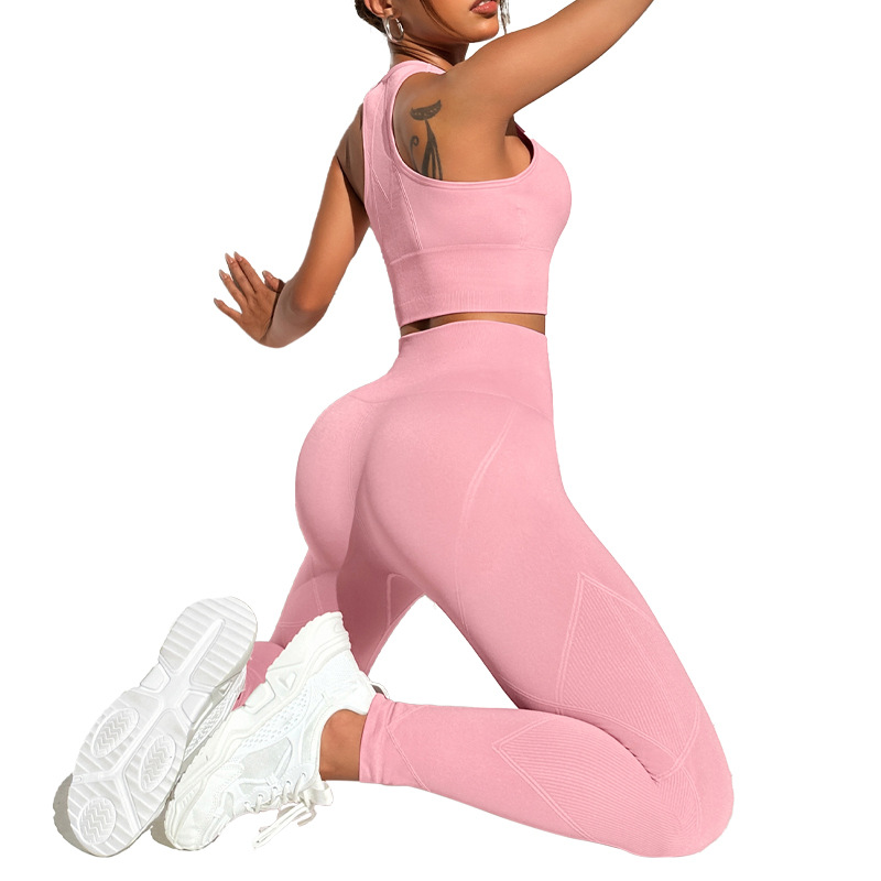 Acondicionamiento físico transfronterizo ajustado mel桃 hips set de ropa deportiva de mujer chaleco bra de calzado de dos piezas set de alto elástico image 6