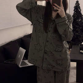 韩版可爱小狗磨毛德绒秋冬睡衣女长袖加厚保暖ins家居服两件套