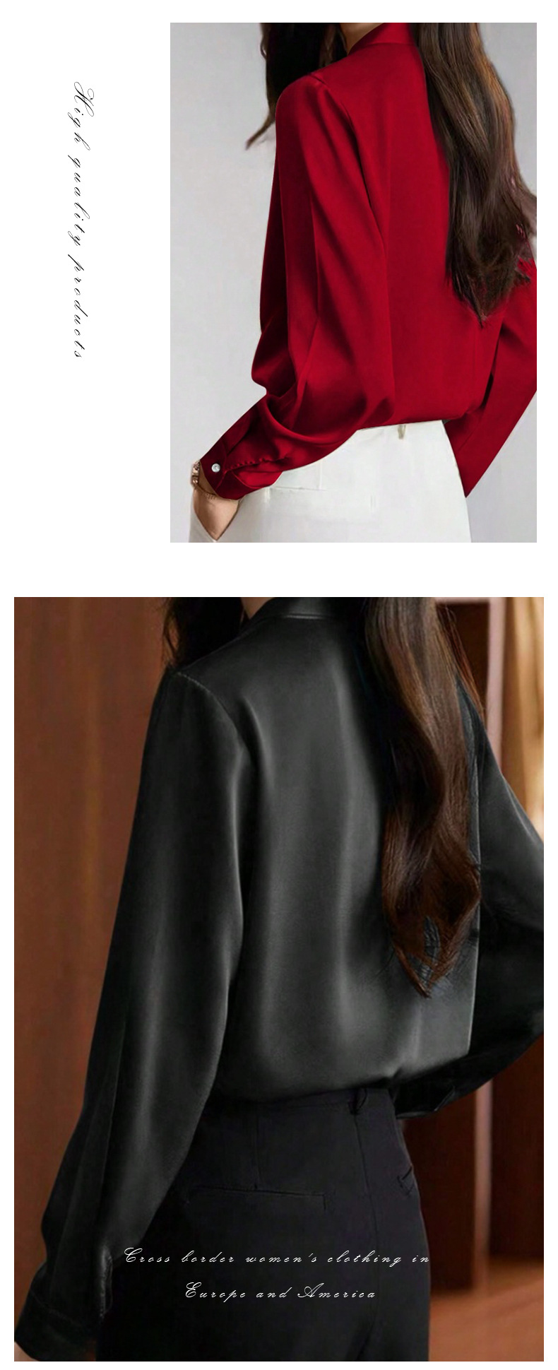 Camicia elegante da donna in raso con scollo a v e nastro_voghion.com