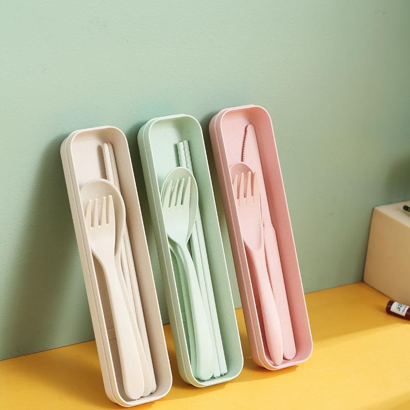 Younis wheat straw knife, fork and spoon three-piece set portable student outdoor children's spoon, fork and chopsticks tableware set
