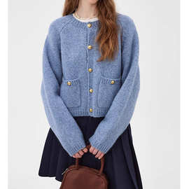 韩系时尚金扣小香风毛衣女2024新款甜美显瘦百搭气质可爱针织开衫