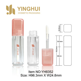Square Lip Gloss Tube, Injection Molded Semi-Transparent Red Cap, Injection Molded Transparent Bottle, Standard Brush Head, Cosmetic Packaging Material