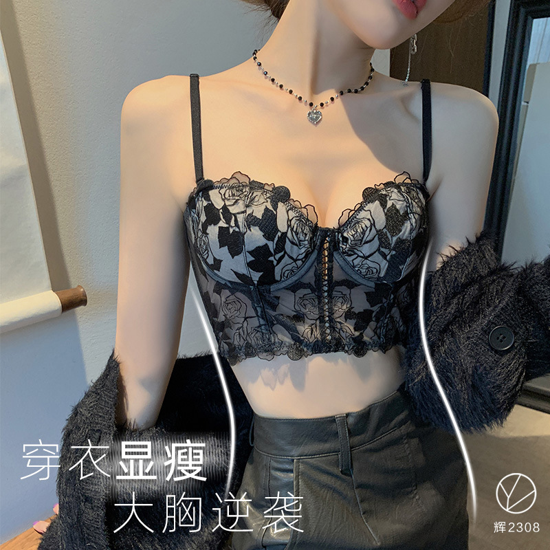 Anillo de acero suave traje sujetador se puede usar fuera largo sexy LACE push up ajustable colección ropa interior delgada para las mujeres 057