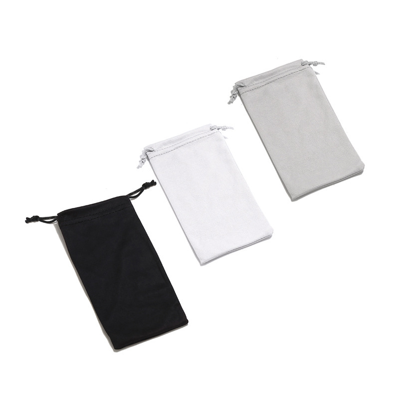 Black and White Gray Glasses Pouch for Myopia Glasses and Sunglasses Storage, High-Density Convenient Double Drawstring Pouch