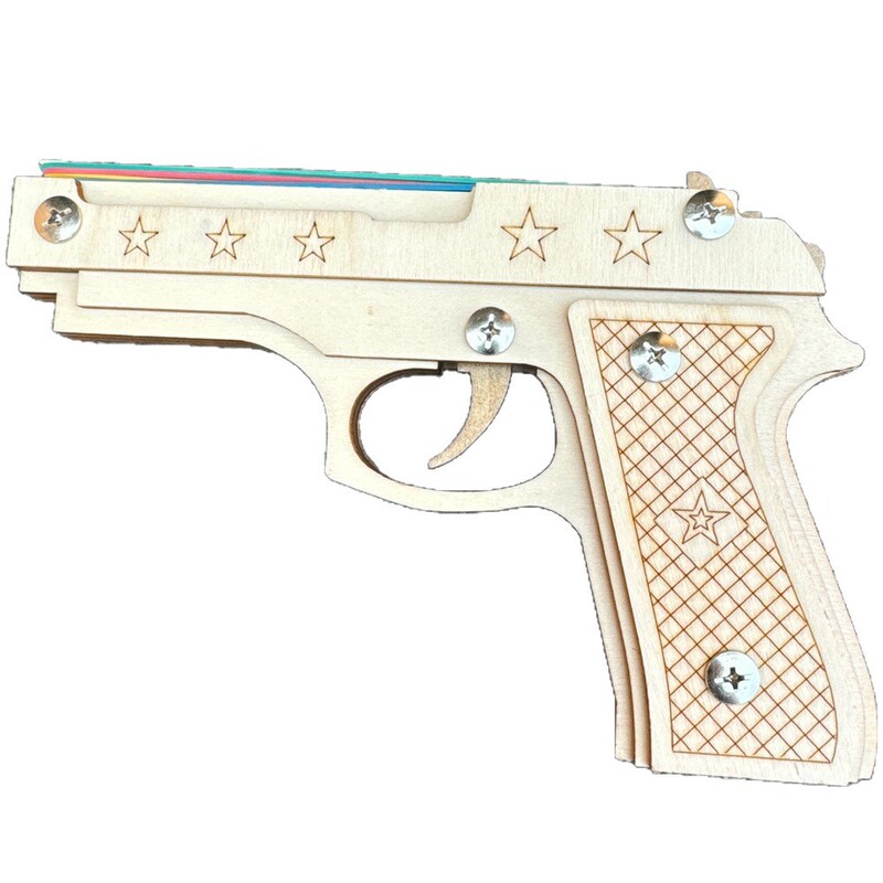 木製輪ゴム銃おもちゃモデルシミュレーション木製銃輪ゴムピストルノスタルジア組み立て可能な部品組み立ておもちゃの銃|undefined