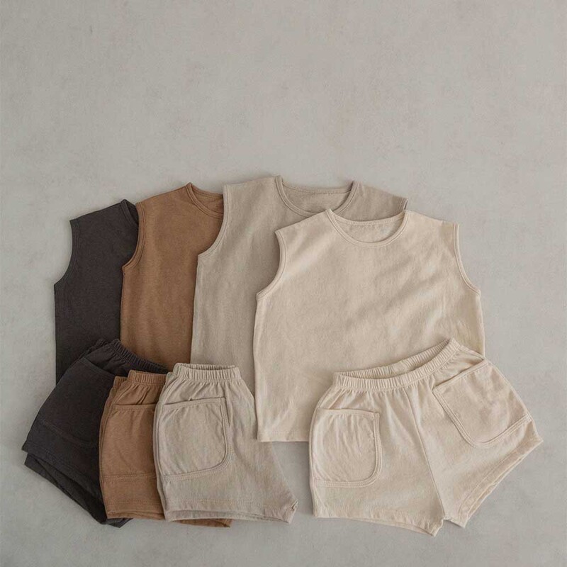 26 New Summer Style Children's Suits, Ins-Style Simple Vest Two-Piece Set, Nordic Style Sports Suit for Infants and Young Children