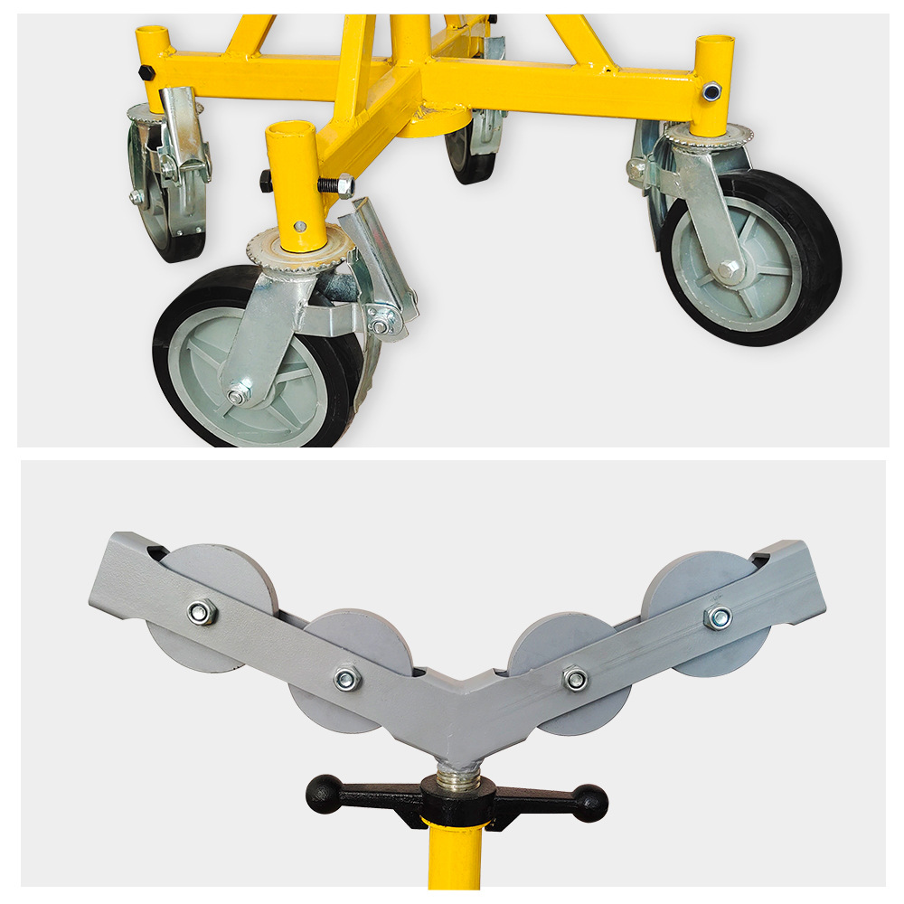 Soporte de rodillos ajustable de altura retráctil Soporte de tubería ajustable con ruedas Cuatro soportes con soporte de tubería de servicio pesado image 4