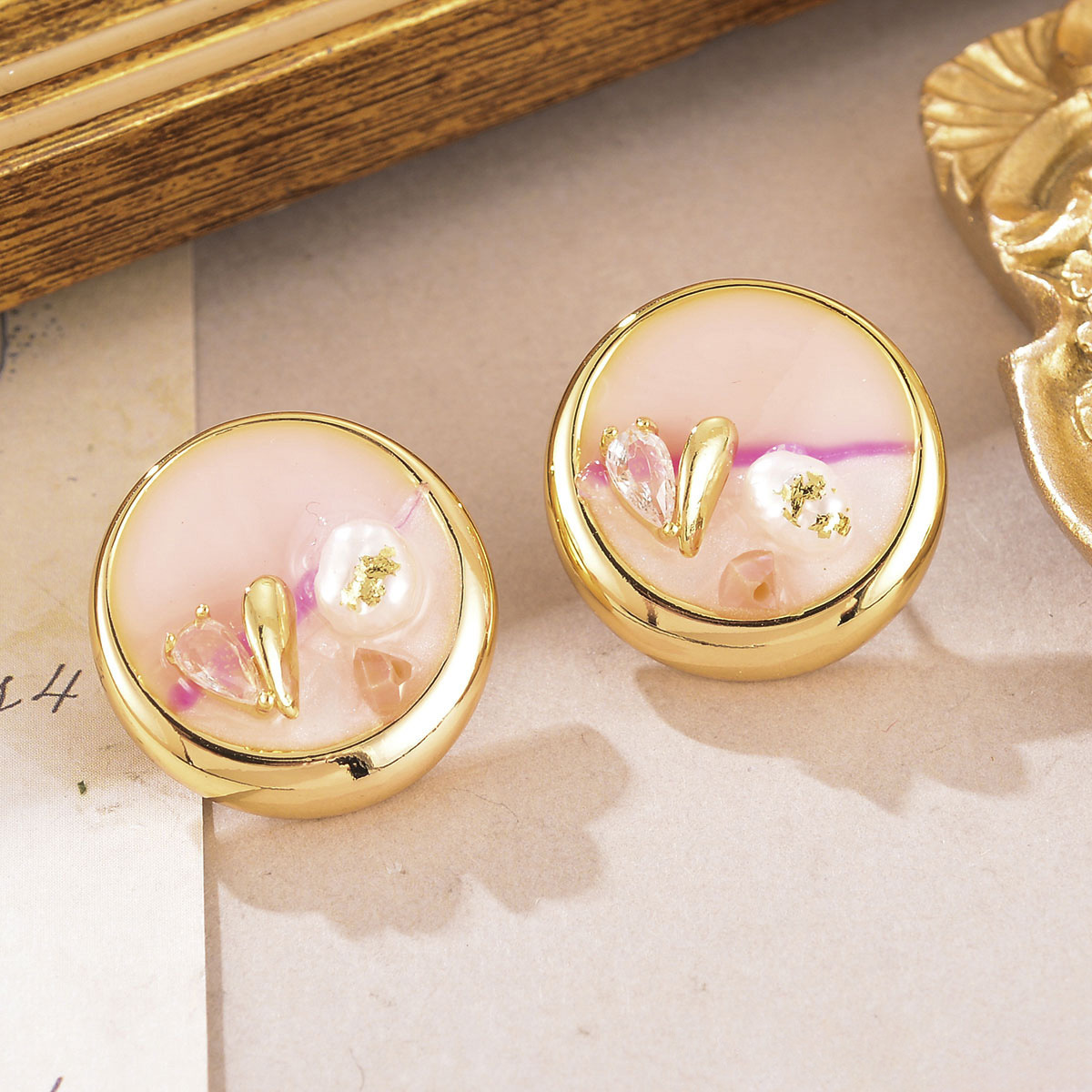 1 Par Retro Flor Enchapado Metal Pendientes De Gota Pendientes display picture 8