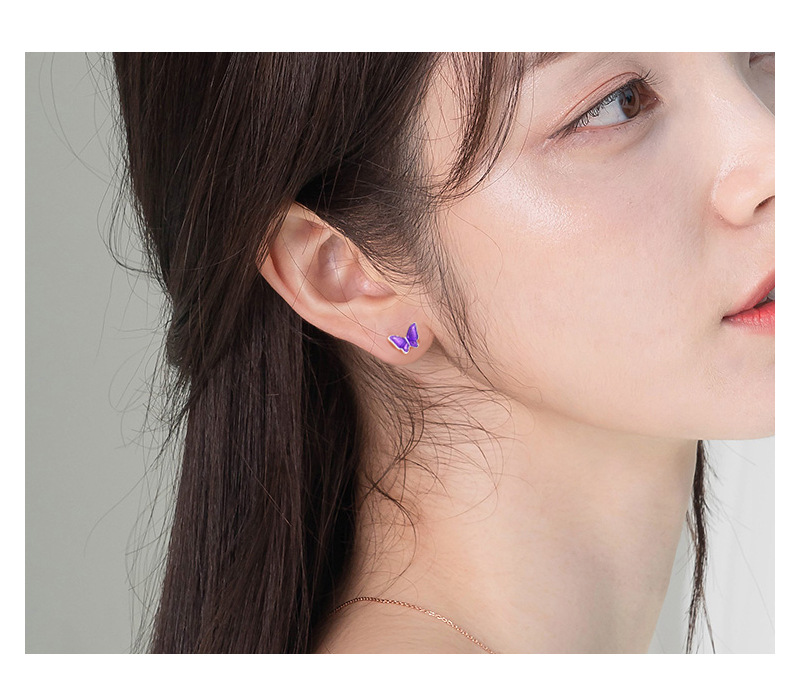 Fashion Butterfly Silver Epoxy Plating Ear Studs 1 Pair