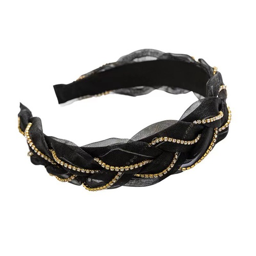 New Water Diamond Braid Headband with Organza Plait Hair Clip, 3D High Crown Top High-End Lightweight Luxury Diamond Accents Hair Accessory