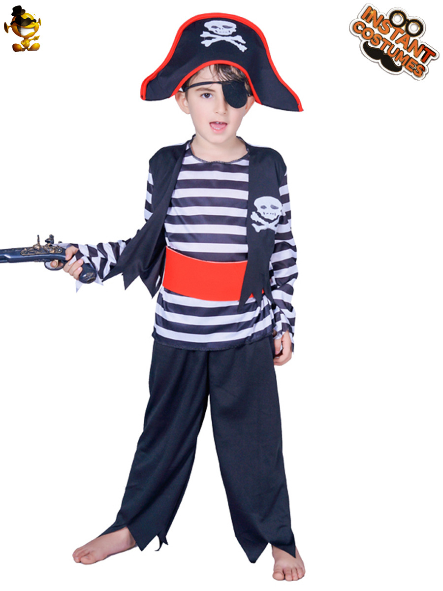 Los hombres de los niños rayas traje pirata mascarada etapa rendimiento traje Halloween Cosplay