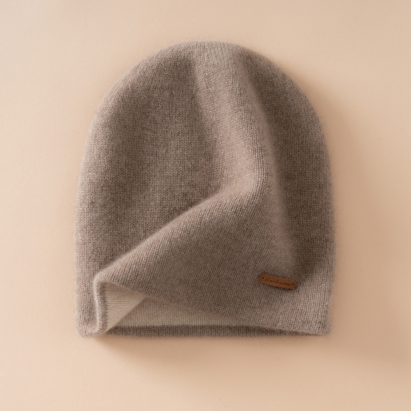 One-Line Seamless Hat Knitted New Double-Layer Thickeneded Warm Winter Leisure Activity Soft Top 100% Cashmere Hat