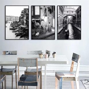 Modern Amazon Dropshipping Black and White City Scenery Living Room Bedroom Hanging Painting Decoration Foreign Trade Frameless Painting Core Poster