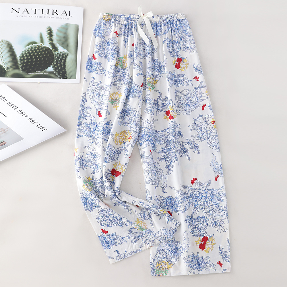 Pantalones de pijama de algodón de verano sueltos para mujeres embarazadas pantalones de piernas anchas colgantes sensación de nueve pantalones para el hogar se pueden usar fuera