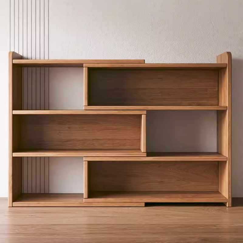 书架落地可伸缩书柜实木色储物柜简易家用矮柜子学生桌面收纳架