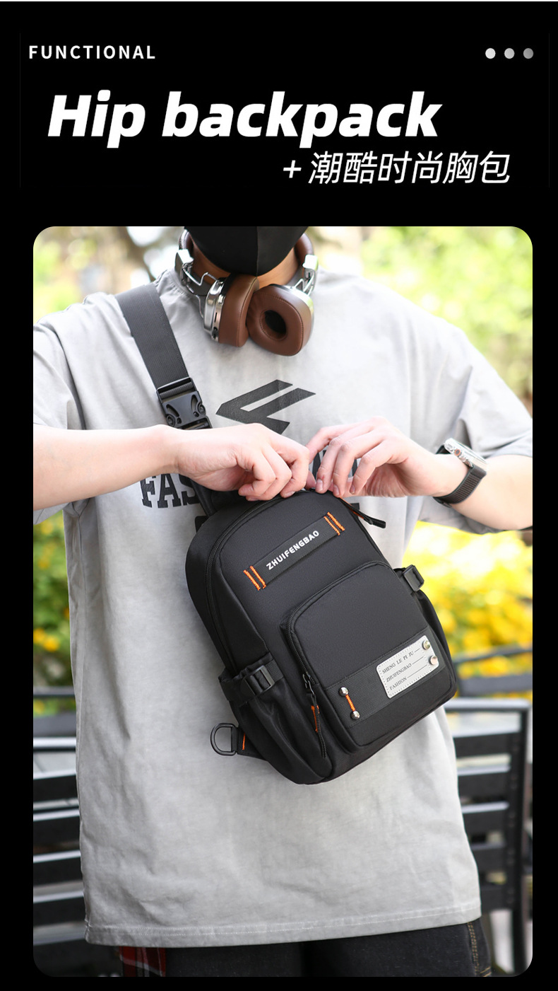 Amazon cross-border men's chest bag, outdoor single-shoulder travel crossbody bag wholesale, multi-functional dual-purpose commuting backpack details Picture