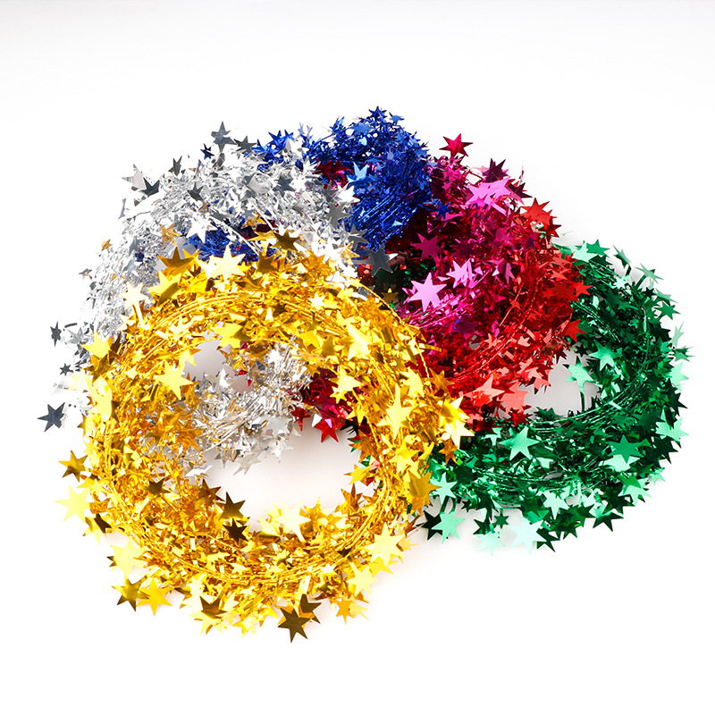 Christmas decorations five-pointed star 7.5 meters wire star drawn wire five-pointed star ribbon top hanging accessories