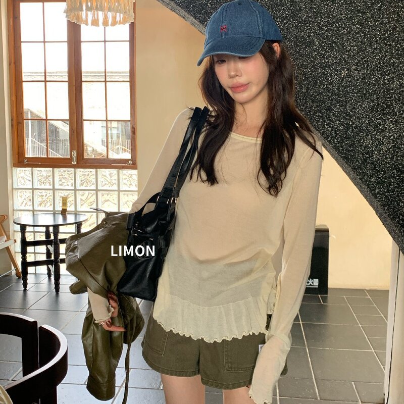 THE LEMON Lemon Green Tea 2026 Autumn Round Neck Ruffled Knit Sweater for Women Versatile Relaxed Style Top THE LEMON Lemon Green Tea 2026 Autumn Round Neck Ruffled Knit Sweater for Women Versatile Relaxed Style Top