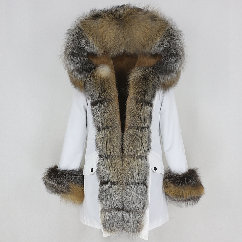 Damenbekleidung Winterparka für Damen mit abnehmbarem Fuchspelzkragenfutter Modischer warmer Damenmantel mittlerer Länge_voghion.com