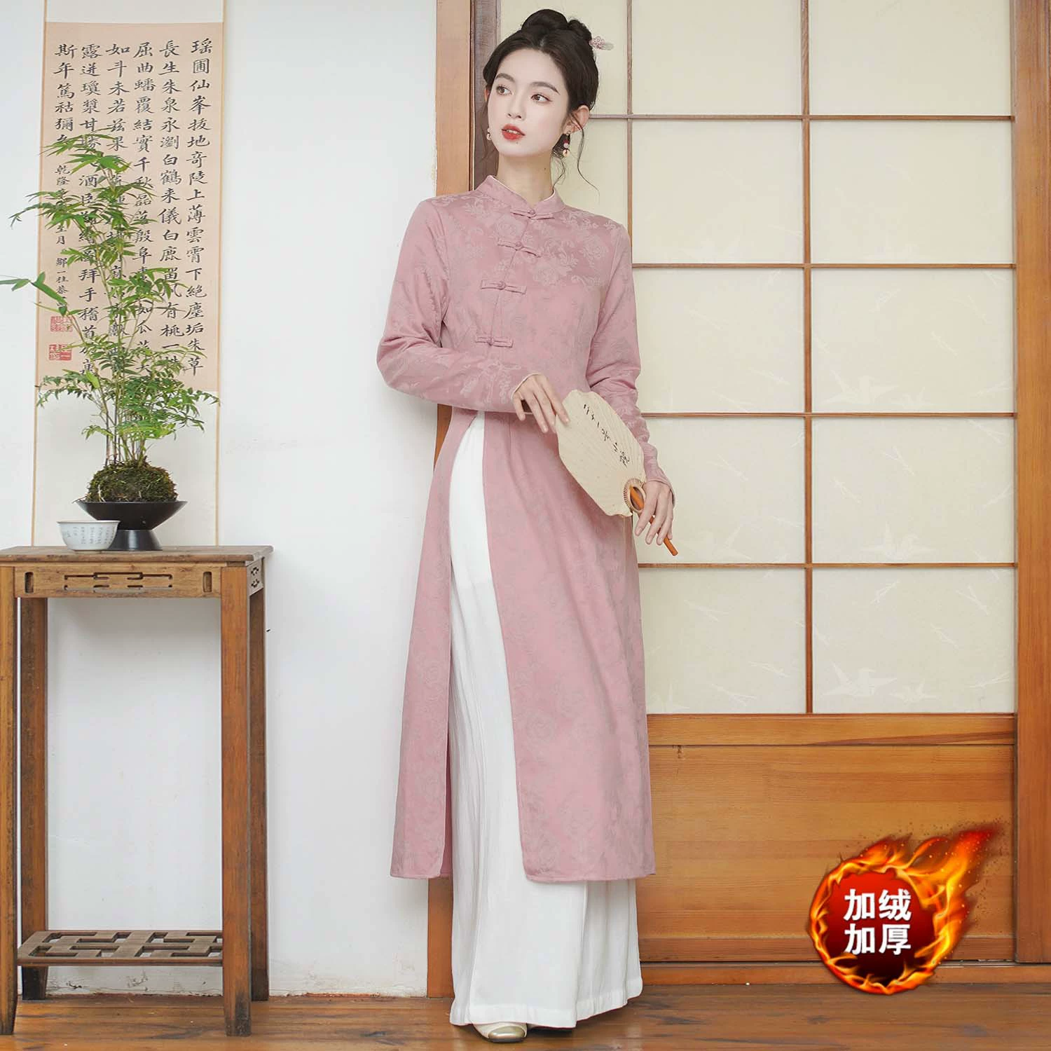 9876 зимний хлопок теплый новый китайский стиль ретро высококачественный жаккардовый чай костюм национальный стиль платье улучшенный флаг