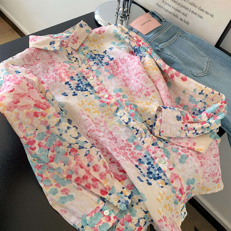 Nanyou Women's Color Printed Long Sleeve Shirt Tops Women's Top Design Is Loose and Lazy to Wear