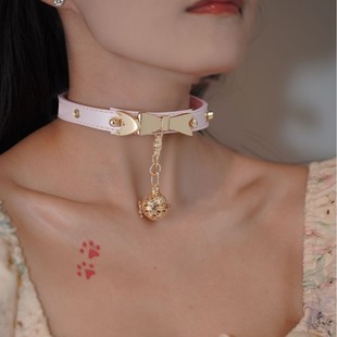 Small Bell Collar Women's Pearlescent Powder Choker Necklace Collar Puppy Puppy Leash Collar Necklace for Men and Women