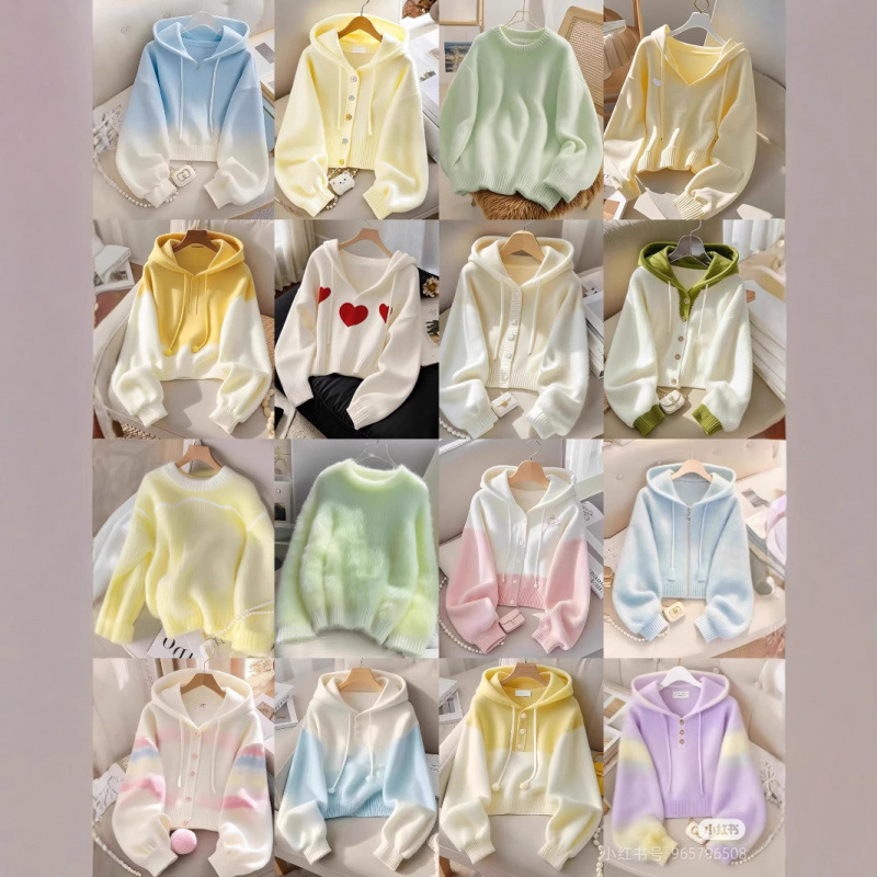 Puyuan 秋と冬のニットカーディガンレディーストップスセーター女性のかわいいキャンディーカラーのソフトワックス状 13 行女性の卸売|undefined