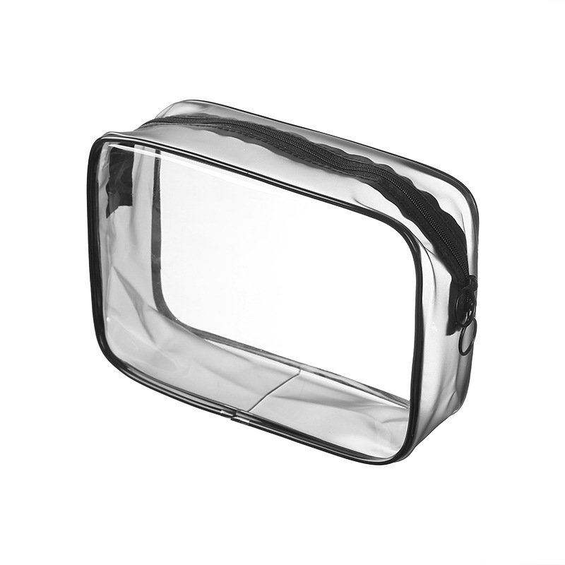 Bolsa de cosméticos de PVC ecológica, bolsa de almacenamiento simple y portátil con doble cremallera, bolsa de aseo de viaje impermeable de gran capacidad