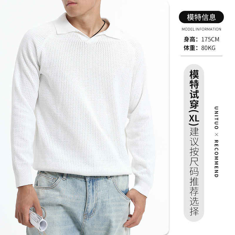 Hombre gaviota cuello polo jersey de punto de negocios casual jersey estampado suéter de manga larga suéter hombre otoño invierno