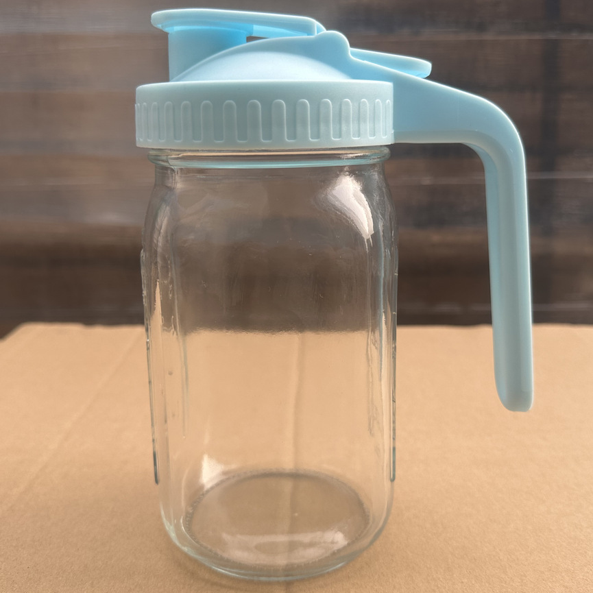 Amazon 64oz Mason fría botella de agua fría botella de bebida 32oz con escala botella de bebida de vidrio conjunto de filtro de café
