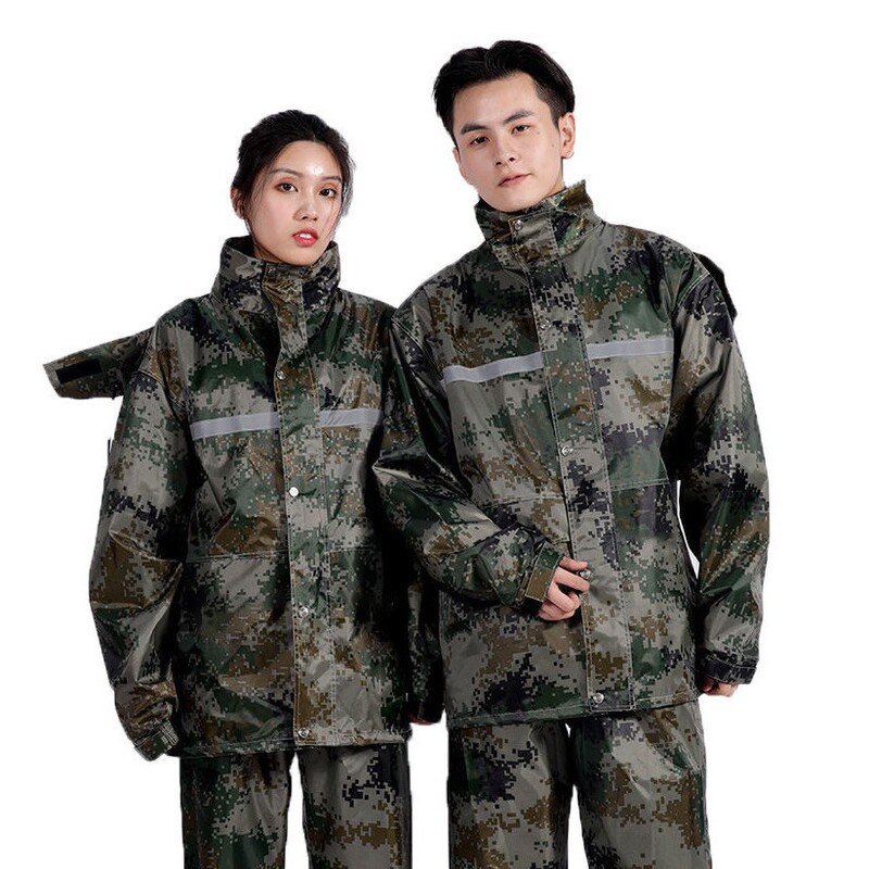Raincoat and Rain Pants Set Camouflage Electric Vehicle Split-Type Adult Full-Body Unisex Thickened Storm-Proof Military Green Waterproof
