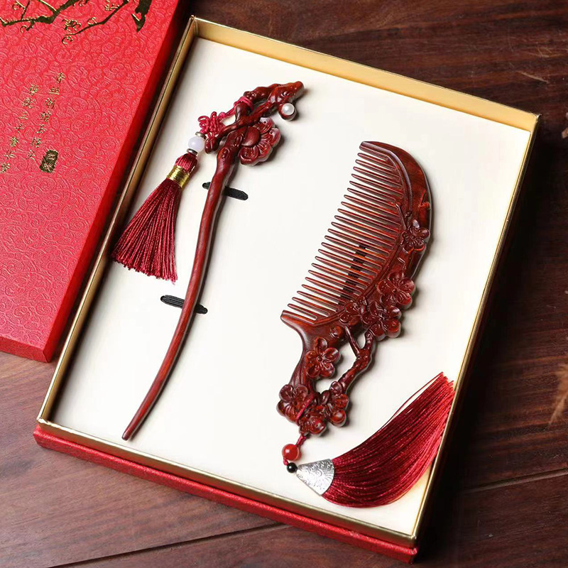 Rhinoceros horn rosewood wedding Mid-Autumn Festival Spring Festival wife mother girlfriends gift Mother's Day hairpin wooden comb high-end gift