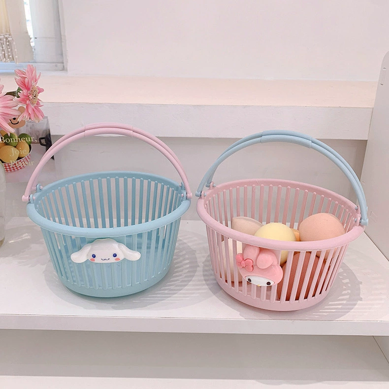 Cute Plastic Table Storage Basket, Handheld Cartoon Design, Small Desktop Organizer