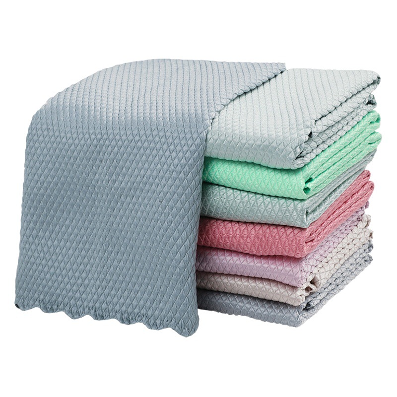 Escamas de pescado sin costura trapo absorbente no fácil de pelusa limpie mesa de vidrio espejo mesa de limpieza de la cocina Toalla de limpieza lavaplatos Perezoso