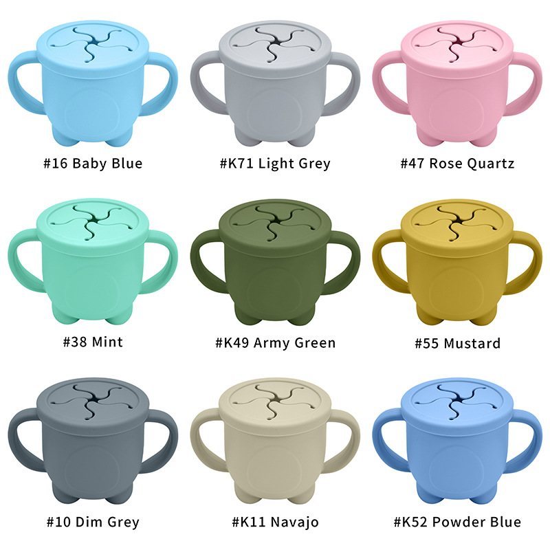 廠家直銷嬰兒硅膠零食杯寶寶學(xué)飲杯防灑防燙牛奶杯水杯小孩零食碗