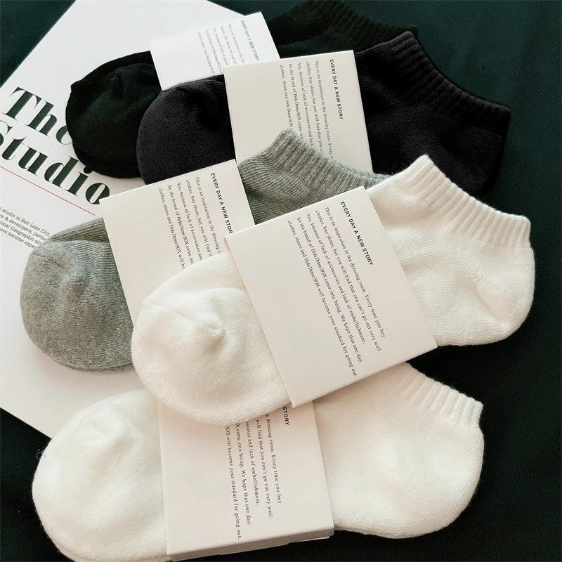 [Xinjiang Cotton] 7A Antibacterial Socks for Men and Women, Summer Thin Short Socks, White Student Solid Color Sports Boat Socks