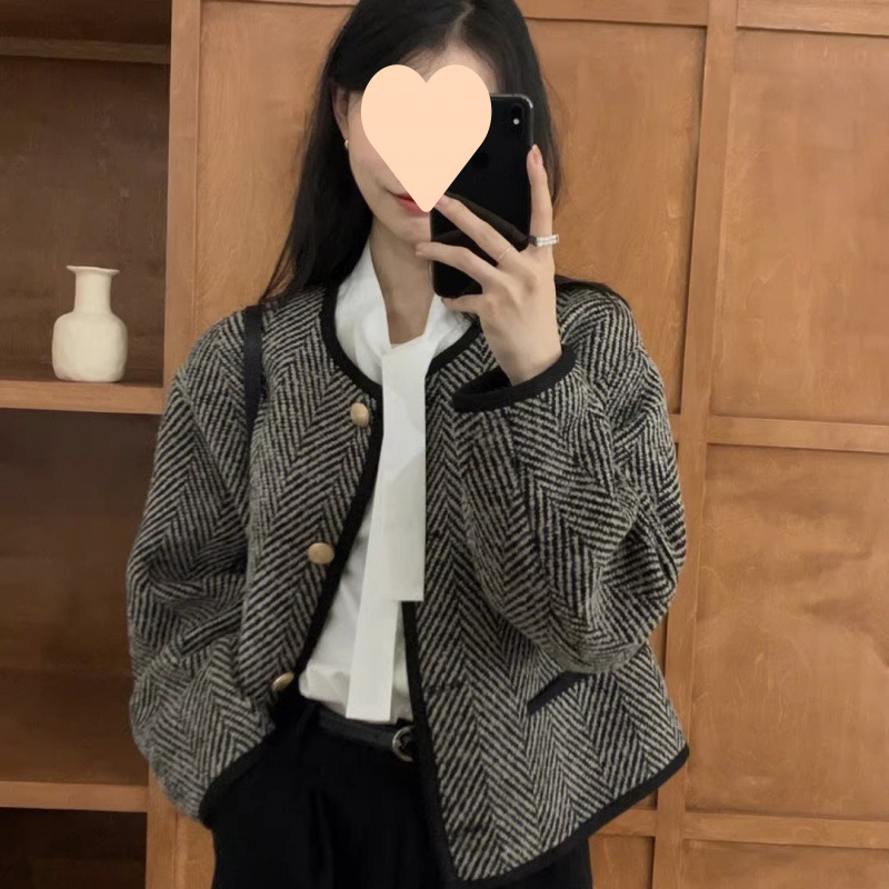 法式复古小香风外套女春秋款高级感短款夹克开衫上衣秋冬|undefined
