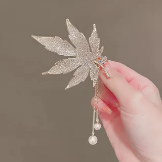 珍珠枫叶流苏发夹气质前额侧边夹碎发刘海夹子鸭嘴夹精致发卡发饰