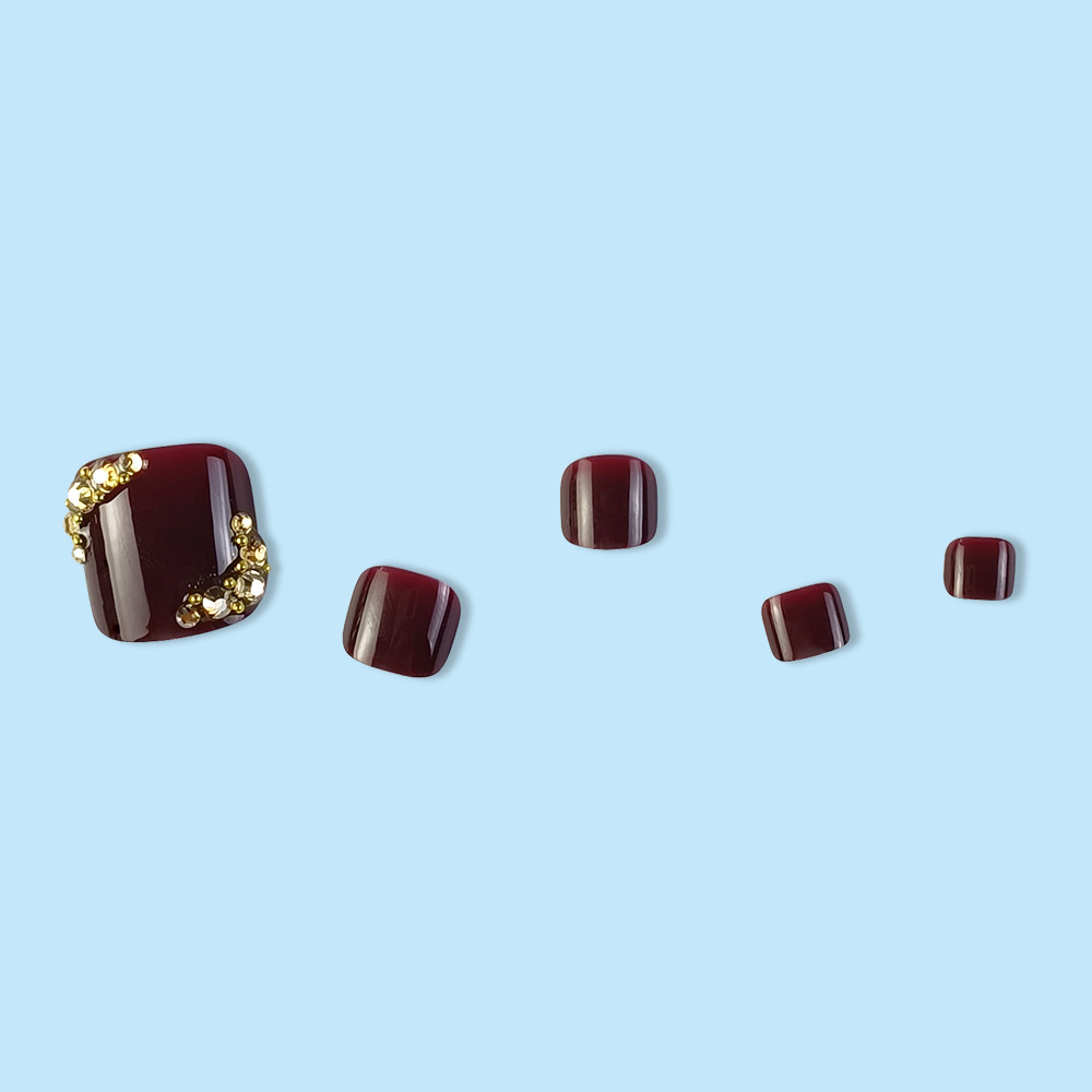 Dingjiu red Gold Pearl Perfora la manicura, la uña del pie del comercio exterior, el pie lleva una placa de armadura, 24 piezas de parches de uñas del pie image 4