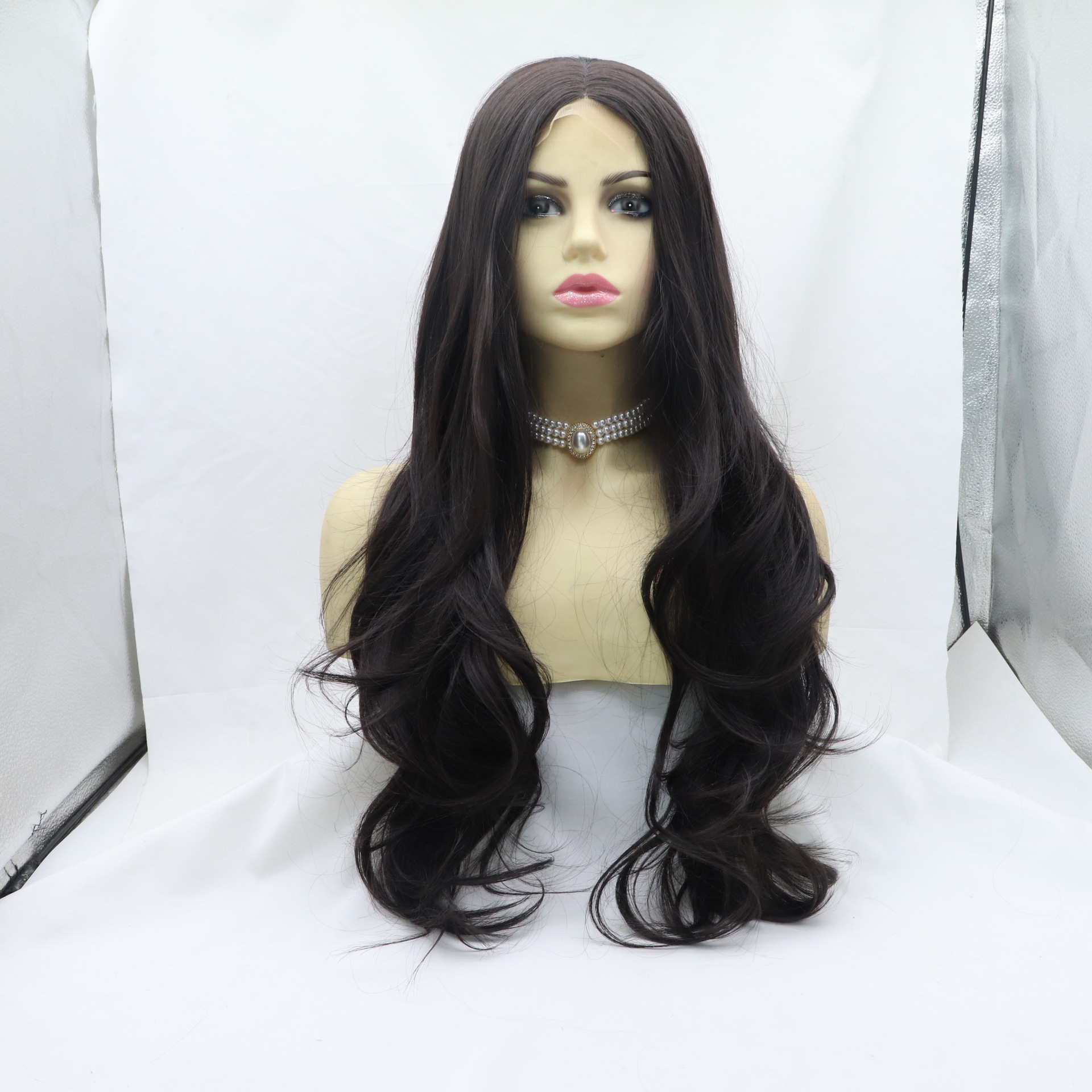 The daily top head set matte high -temperature silk black brown long…