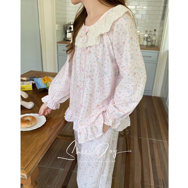 Lime Breeze! 2026 Autumn New Double-Layer Cotton Gauze Home Wear Sweet Lace Women's Princess Style Pajamas Lime Breeze! 2026 Autumn New Double-Layer Cotton Gauze Home Wear Sweet Lace Women's Princess Style Pajamas