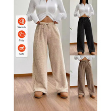 欧美外贸女士卫衣新款春夏纯色时尚毛绒休闲裤宽松舒毛绒保暖裤女