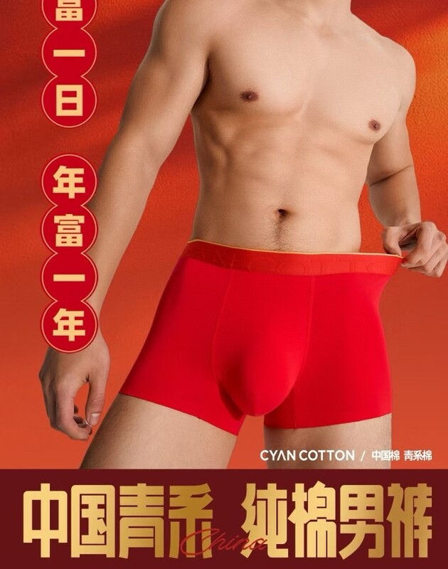 2 Gift Boxes of Green 330281 New Men's Red Pure Cotton Boxer Briefs with Full Wealth 2 Gift Boxes of Green 330281 New Men's Red Pure Cotton Boxer Briefs with Full Wealth