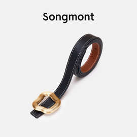 Songmont女士腰带双面自由搭配裤带设计师新款头层牛皮装饰皮带