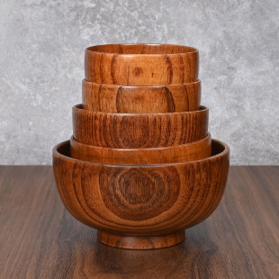 Large quantity discount factory direct supply retro style household wooden bowl handmade adult rice bowl spinosae wooden tableware soup bowl
