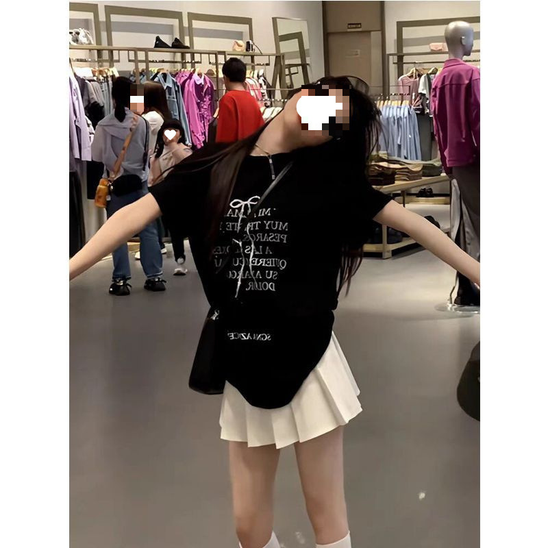 Reine Baumwolle National Tide Brief druck Kurzarm T-Shirt Frauen Sommer Damen 2024 neue lose High-End-Design-Top